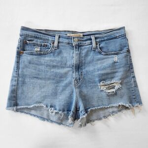 Levi's High Rise Denim Jean Shorts Size 33 women's Rips Frayed raw Hem Casual